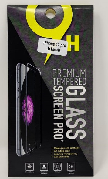 PHONE SCREEN PROTECTOR FOR IPHONE 12 PRO BLACK 9H PREMIUM TEMPERED GLASS