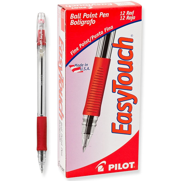 STATIONERY PEN PILOT EASYTOUCH BALL POINT FINE RED 12PCS BOX