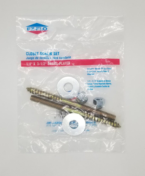 TOILET CLOSET SCREW SET EZ-FLO 1/4"X3 1/2" #40031