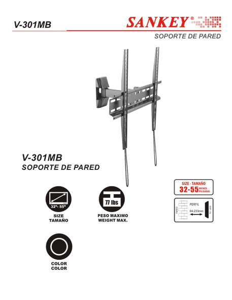 TV WALL BRACKET 32"-55" SANKEY V-301MB FULL MOTION