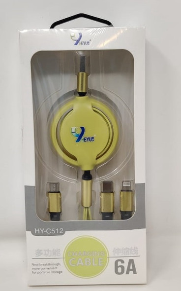 CABLE USB 3 IN 1 HEYU HY-C512 6A CHARGING EXPANDABLE