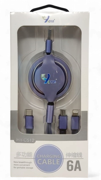 CABLE USB 3 IN 1 HEYU HY-C512 6A CHARGING EXPANDABLE