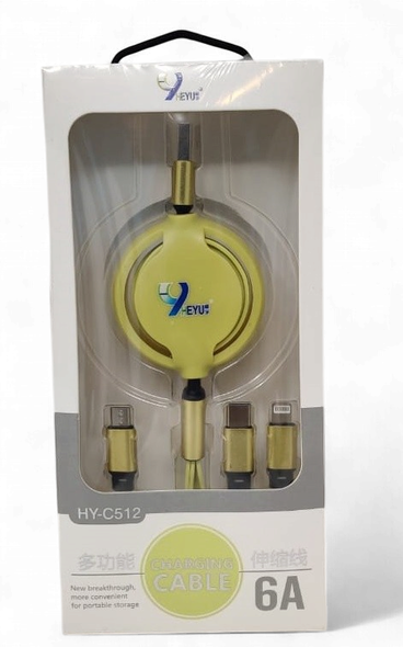 CABLE USB 3 IN 1 HEYU HY-C512 6A CHARGING EXPANDABLE