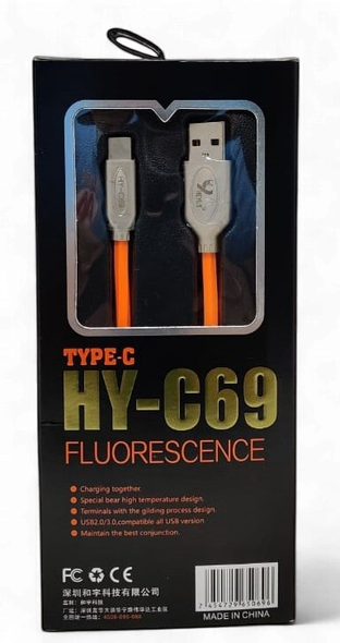 CABLE USB HEYU HY-C69 2.1A TYPE-C 1000MM FLUORESCENCE