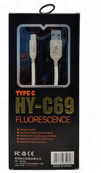 CABLE USB HEYU HY-C69 2.1A TYPE-C 1000MM FLUORESCENCE