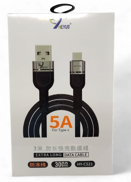CABLE USB HEYU HY-C521 TYPE-C 5A 3000MM
