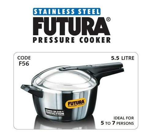 PRESSURE COOKER F56 F50 HAWKINS FUTURA STAINLESS STEEL INDUCTION 5.5LT
