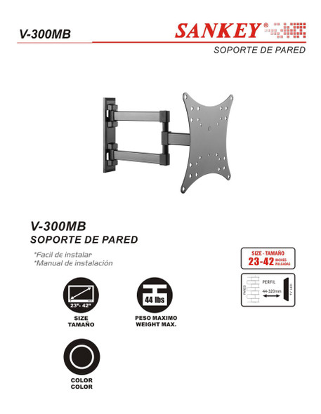 TV WALL BRACKET 23"-42" SANKEY V-300MB FULL MOTION
