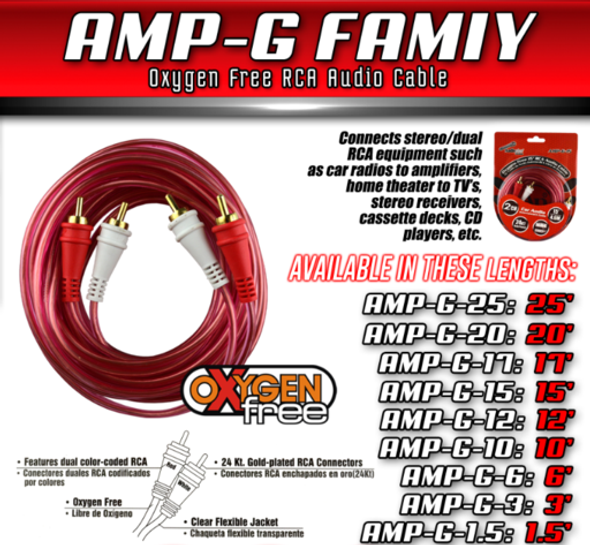 LEAD 2 RCA MALE TO 2 RCA MALE 6' AMP-G-6 AUDIO PIPE