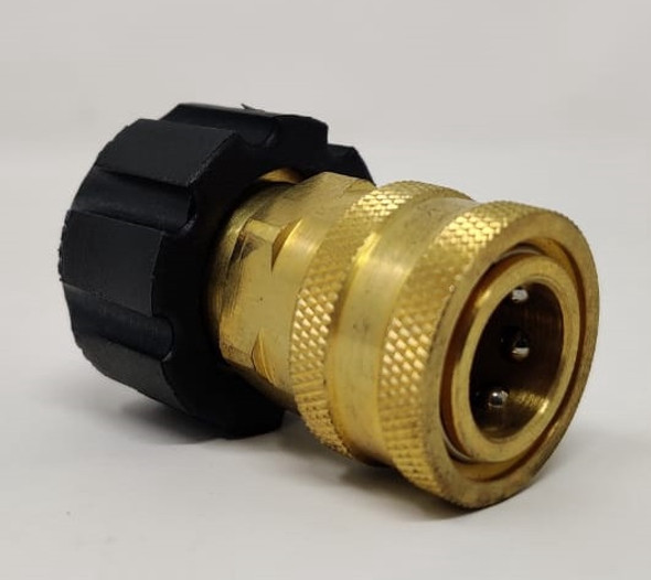 PRESSURE WASHER COUPLER BRASS M22 QUICK RELEASE TO TREAD 3/8" QD-14MM BLACK END PRESSURE WASHER COUPLER BRASS M22 QUICK RELEASE TO TREAD 3/8" QD-14MM BLACK END