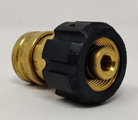 PRESSURE WASHER COUPLER BRASS M22 QUICK RELEASE TO TREAD 3/8" QD-14MM BLACK END