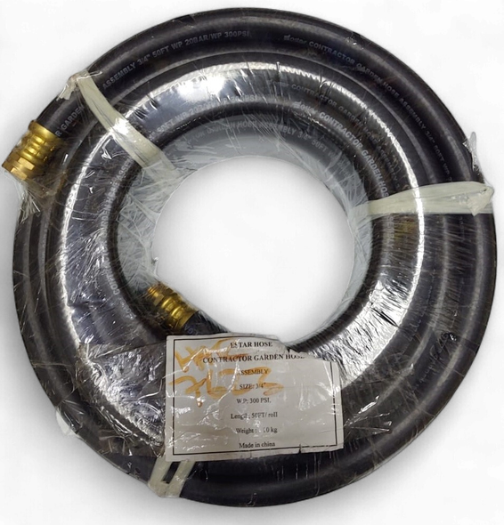 HOSE 3/4" X 50FT ESTAR BLACK CONTRACTOR WITH BRASS ENDS