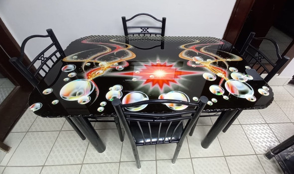 GLASS DINING TABLE AYT28 WITH 4 CHAIR SET RED STAR
