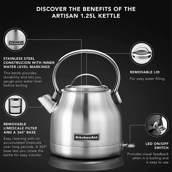 KETTLE KITCHENAID KEK1222SX 1.25L BRUSHED STAINLESS STEEL 1Y