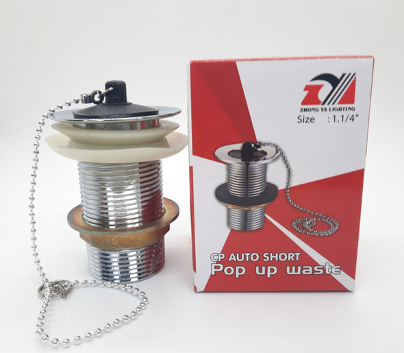 SINK WASTE 1 1/4" X 3" ZHONG YA NICKLE W/PLUG & CHAIN SINK WASTE 1 1/4" X 3" ZHONG YA NICKLE W/PLUG & CHAIN