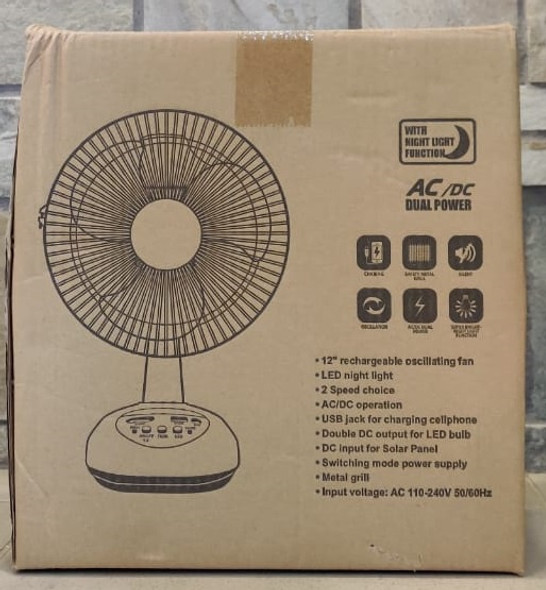 FAN 12" J.F.N.V 012T SOLAR RECHARGEABLE DESK AC/DC DUAL POWER FAN 12" J.F.N.V 012T SOLAR RECHARGEABLE DESK AC/DC DUAL POWER