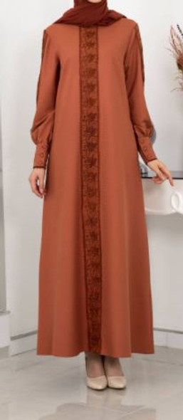 Gown Abaya Lace & Cuffed Sleeve Terra Cotta / Navy