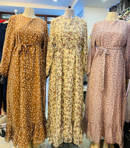 Dress Floral Lined Plus Size Black / Pink / Cream / Brown