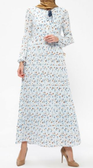 Dress Floral Blue Pleated