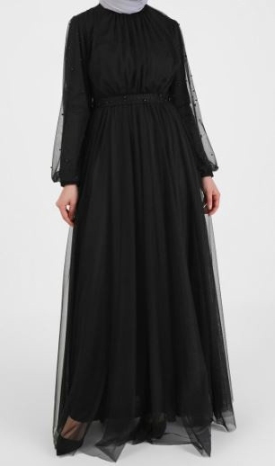 Dress Evening Tulle White / Black Pearl