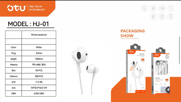 HEADPHONES & MIC OTU HJ-01 WIRED HEADSET HIFI IN-EAR