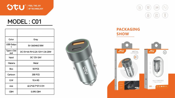 CHARGER CAR OTU C03 METAL CAR CHARGER 2USB 2.6A