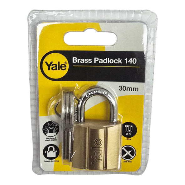 PADLOCK YALE 30MM V140.30 BRASS PLASTIC CASE
