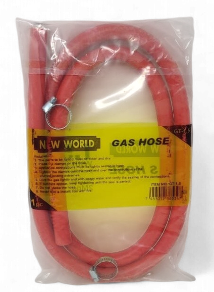 GAS HOSE WITH 2CLIPS 1.5M NEW WORLD GT-1.5