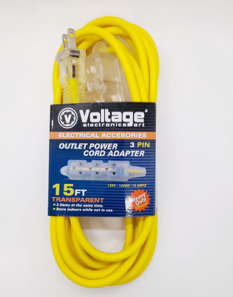 EXTENSION CORD OUTDOOR YELLOW 15FT VOLTAGE V-TEC-002-15