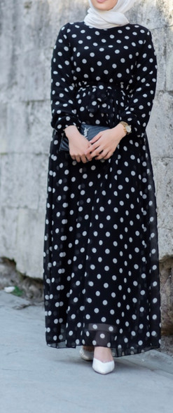 Dress Lined Chiffon Polka Dots Black & White