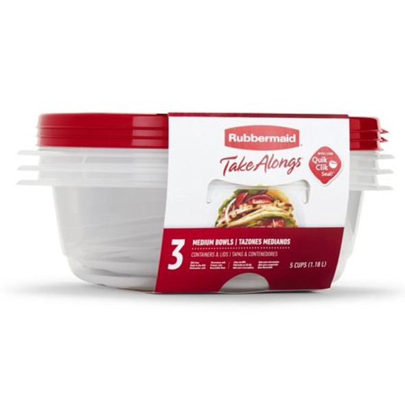 FOOD BOWL RUBBERMAID TAKE ALONGS DIVIDED ROUND 3PCS PACK 5CUPS 2092679