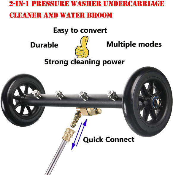 PRESSURE WASHER GUN JET RAIL BLACK ON WHEELS 4 JETS SURFACE & VEHICLE UNDERCARRIAGE (TWO LANCE)