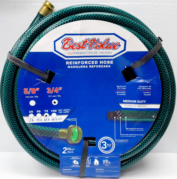 HOSE 3/4" X 75FT BEST VALUE GREEN REINFORCED ROLL #J02MR275 MEDIUM DUTY