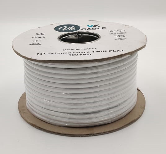 CABLE 1.5MM 2CORE FLAT WITH EARTH TURKEY VK 100YDS ROLL