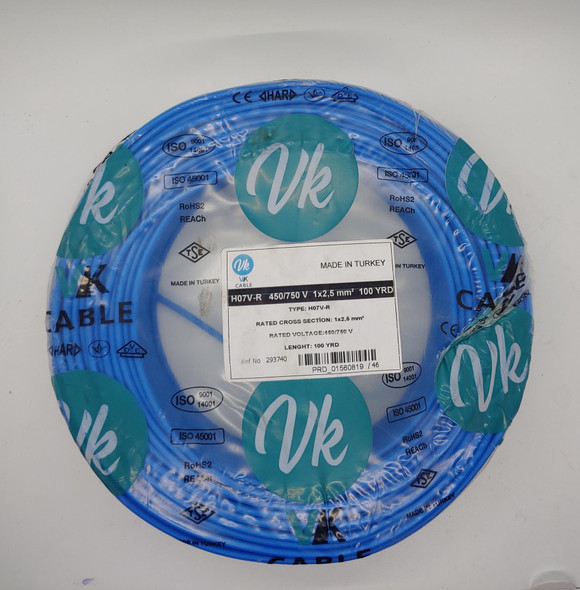 CABLE 2.5MM 1C TURKEY VK BLUE SOLD PER 100YDS ROLL CABLE 2.5MM 1C TURKEY VK BLUE SOLD PER 100YDS ROLL