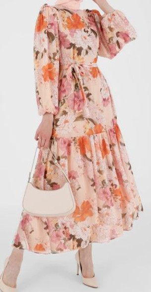 Dress Lined Floral Chiffon Orange / White