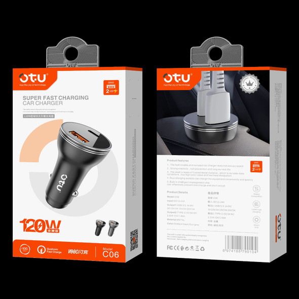 CHARGER CAR OTU C06 SUPER FAST CHARGING CAR CHARGER 2USB 120W TYPE-C + USB