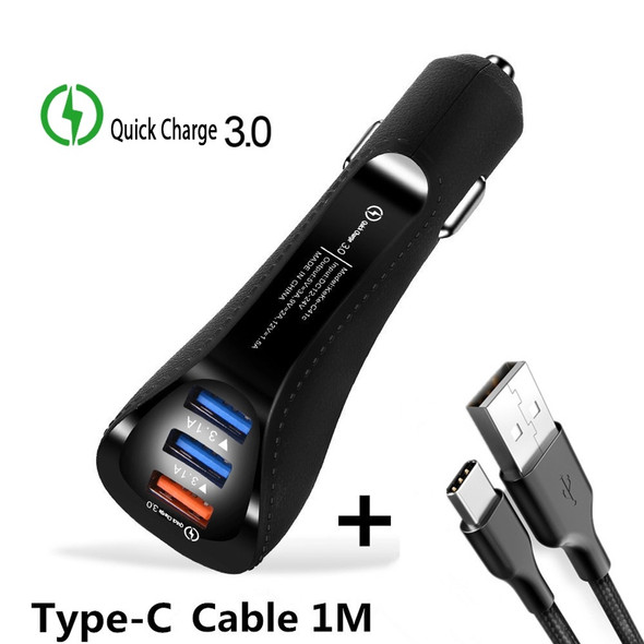 CAR CHARGER 6.1A QC3.0 3 USB PORT WITH TYPE C CABLE