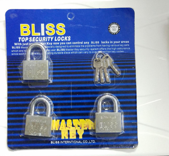 PADLOCK BLISS 50MM 3PCS SET KEY A LIKE