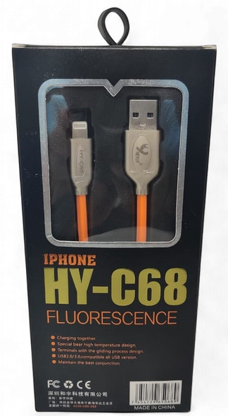 CABLE USB HEYU HY-C68 2.1A IPHONE 1000MM FLUORESCENCE IPHONE LIGHTNING