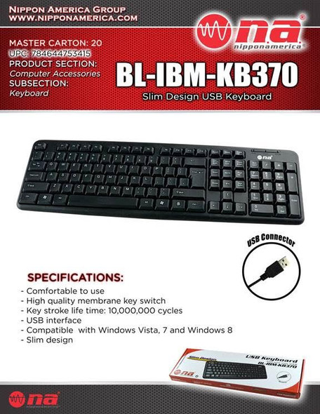COMPUTER KEYBOARD BL-IBM-KB370 NIPPON AMERICA USB