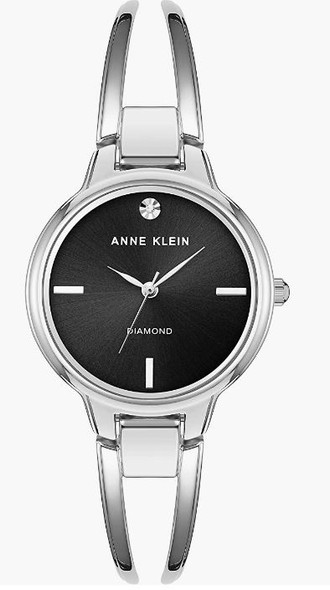 Watch Women Anne Klein Genuine Diamond Dial Open Bangle Silver 2627BKSV