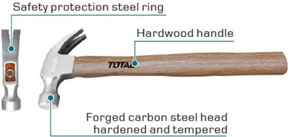 HAMMER CLAW 8OZ TOTAL THTW7308 WOOD HANDLE