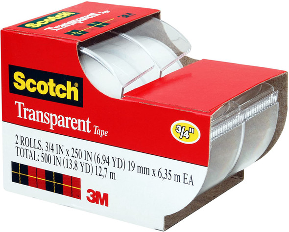 Tape Scotch Transparent Tape Glossy Finish 3/4 x 250 Inches 2 Rolls Pack 2-157-SS-CDN