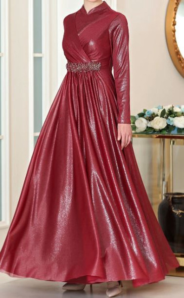 Dress Evening Shimmer Burgandy / Gold