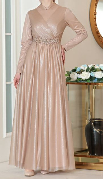 Dress Evening Shimmer Burgandy / Gold