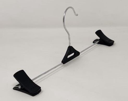 HANGERS CLOTHES 10PCS BLACK & SILVER WITH CLIPS