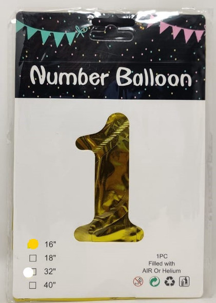 PARTY BALLOONS FOIL TYPE NUMBERS 16" GOLD JL18318 18318