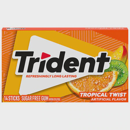 TRIDENT TROPICAL TWIST FLAVOR GUM SUGAR FREE 14-PIECES