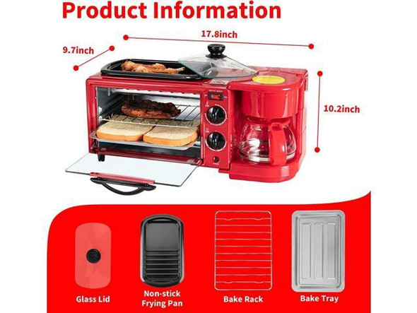 BREAKFAST STATION 3IN1 MULTIFUNCTION DECAKILA KUEV003R COFFEE MAKER TOASTER GRIDDLE